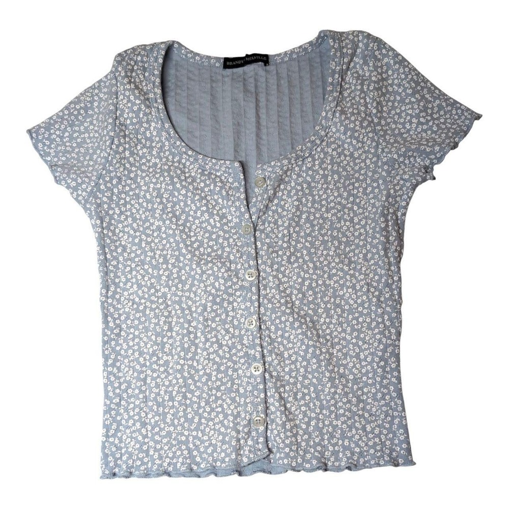 Brandy Melville Ditsy Floral Top Button-Up Cropped Top Womens One Size